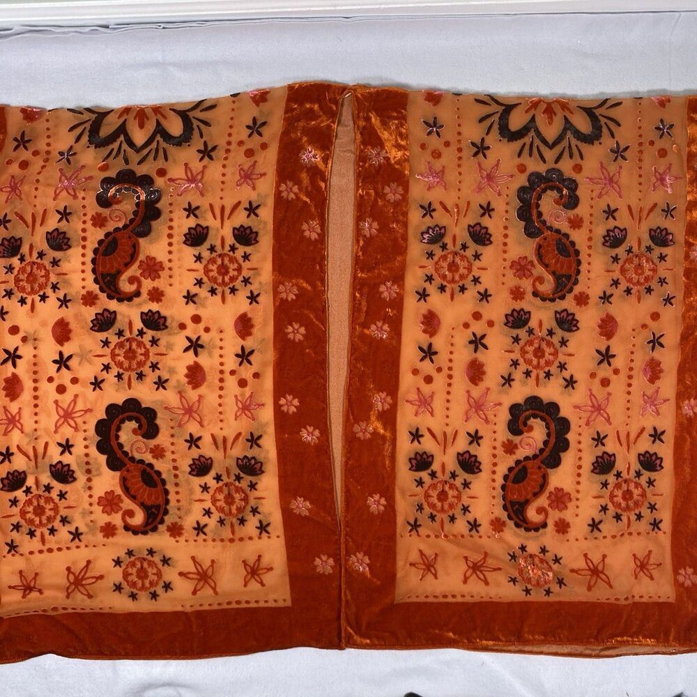 Urban Outfitters Orange Velvet Print Bohemian Cape One Size Poncho Fall Autumn
